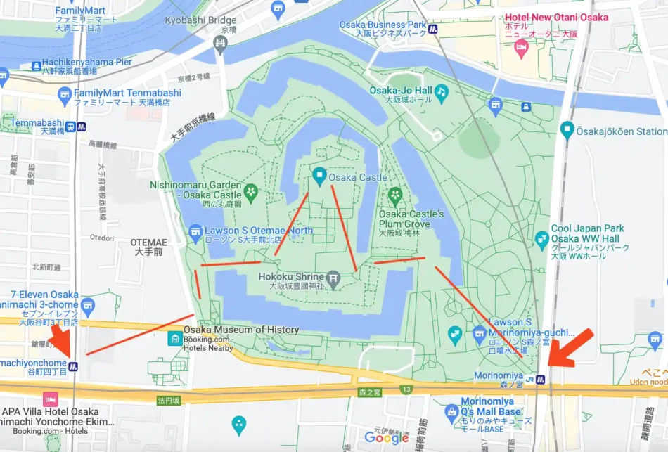 My Route in and out of osaka castle